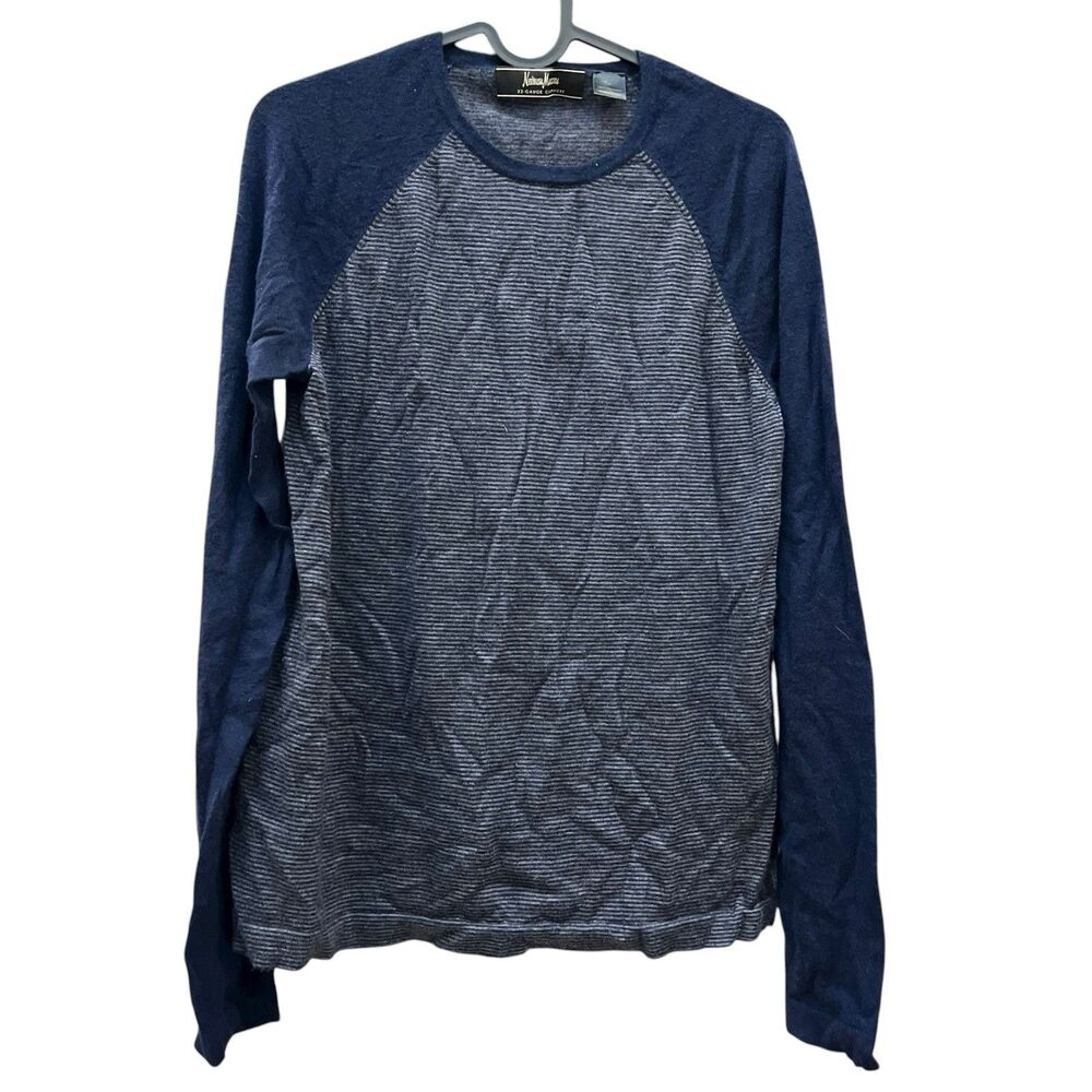Neiman Marcus 33 Gauge 100% Cashmere Mens M Blue Gray Crew Neck Lightweight Soft